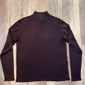 Ann Taylor Chocolate Brown 100% Silk Mockneck Long Sleeve Sweater Top